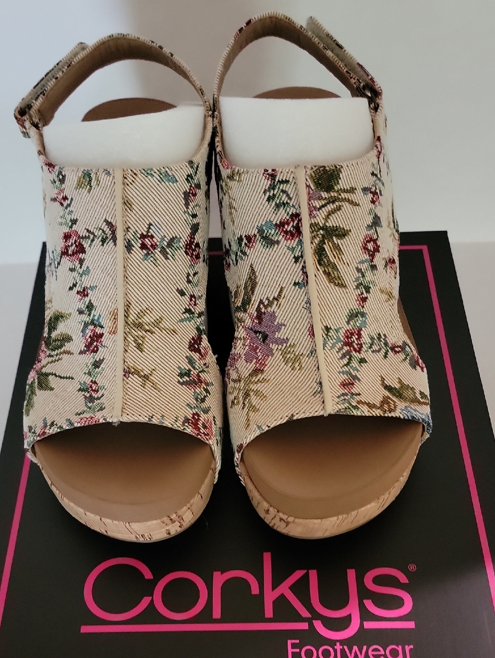 Corky's "Carley" Sand Brocade Floral Wedge
